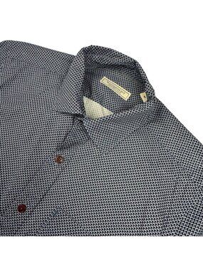 Williams & Kent Men’s Cotton L/S Button Shirt Blue White Geometric • Medium